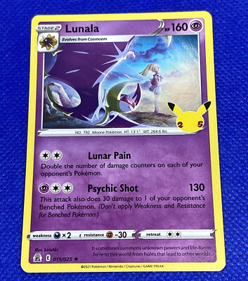 2021 POKMON TCG CARD | LUNALA | RARE HOLO | 25th CELEBRATIONS # 15 / 25 | MINT | eBay 2021 POKMON TCG CARD | LUNALA | RARE HOLO | 25th CELEBRATIONS # 15 / 25 | MINT | eBay