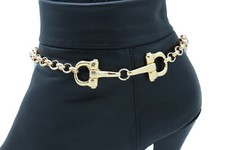 Women Gold Metal Chain Links Horse Bit Charm Boot Jewelry Bracelet