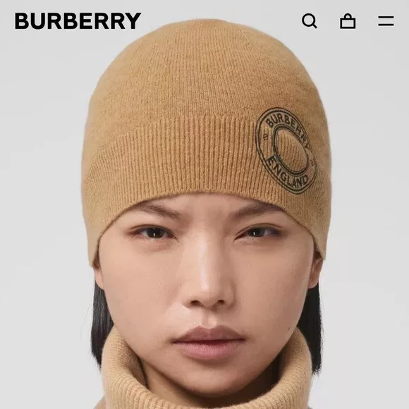 Burberry Logo Graphic Cashmere Blend Beanie toque winter hat beige