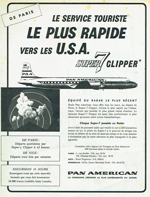 Werbung Advertising 08 24 1957 Pan American Super 7 Clipper Tourist Service