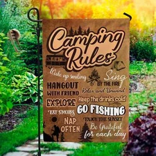 Camping Rules Wake up Smiling Hangout with Friends Decorative Graden Flag