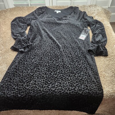 Nine West Dress Size 10 Black Velvet Long Sleeve Evening Wear Goth Witchy NWT