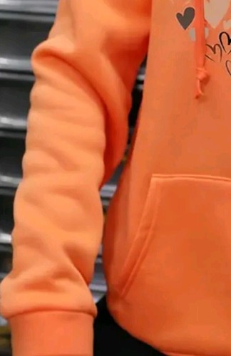 Women Graphic Big+Sm Hearts Print Pullover Loose Orange Sweatshirt Hoodie Sm 4 - Picture 3 of 9