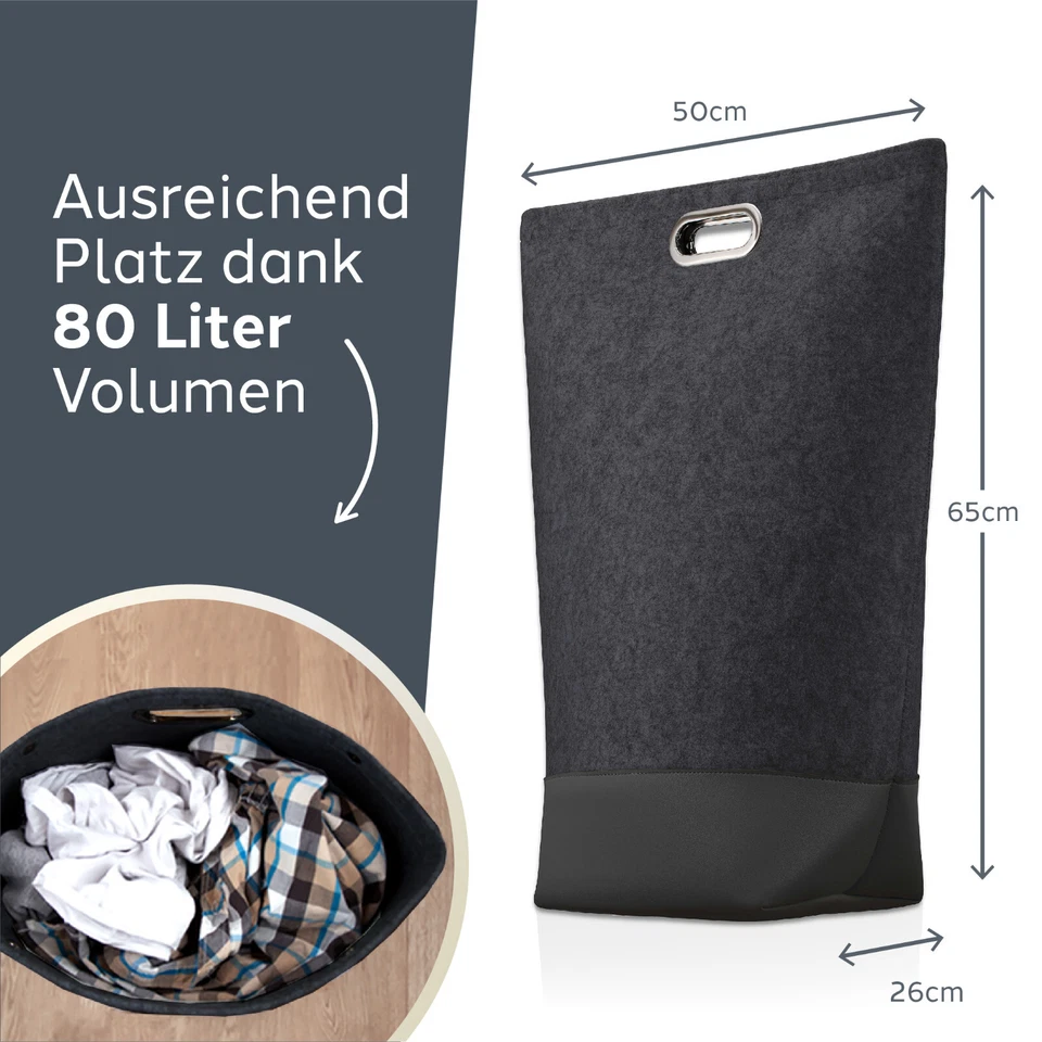 TULENO - XL Wäschesammler aus Filz Stoff - Wäschesack & Wäschekorb mit Griff - Bild 3 von 4