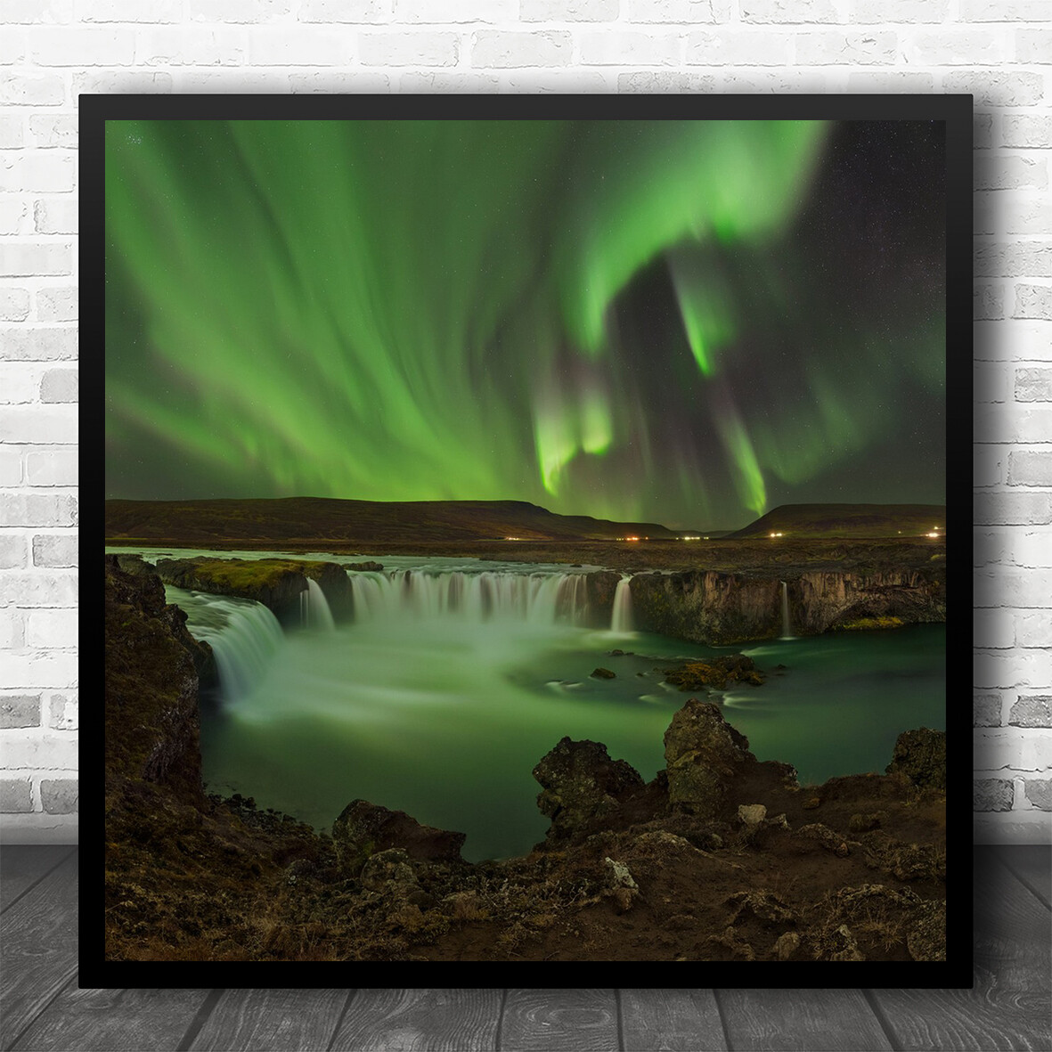 Aurora Night Panorama Panoramic Square Waterfall Nightscape Wall Art Print