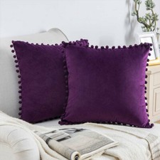 UK Pom Poms 18" 20" 22" 24" 26" Velvet Cushion Cover Home Decor Sofa Pillow Case