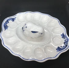Vintage Dedham Pottery Rabbit Deviled Egg Platter Crackle Beautiful for Easter