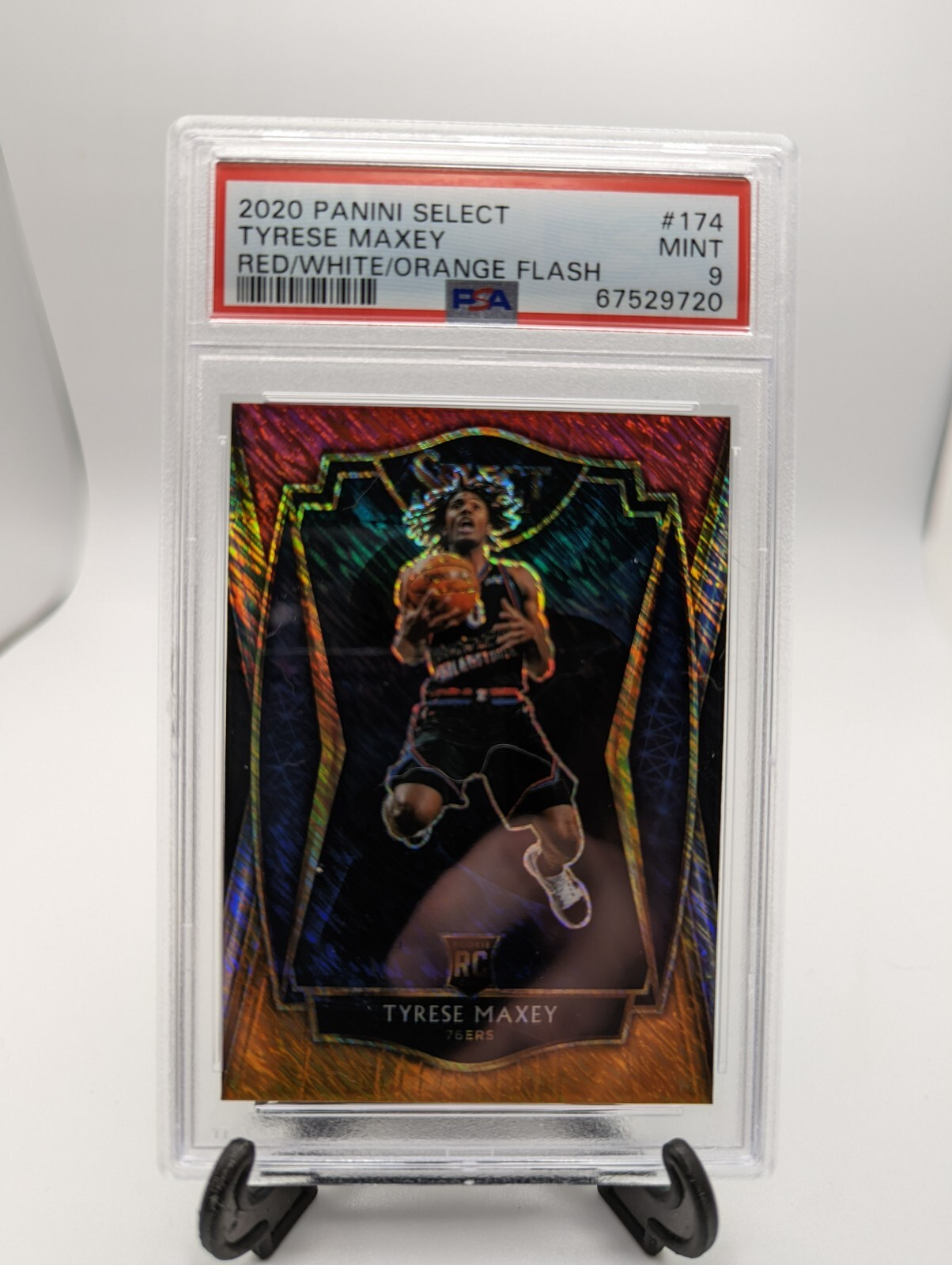 Tyrese Maxey 2020-21 Select Red/White/Orange Shimmer Rookie Card #174 PSA 9