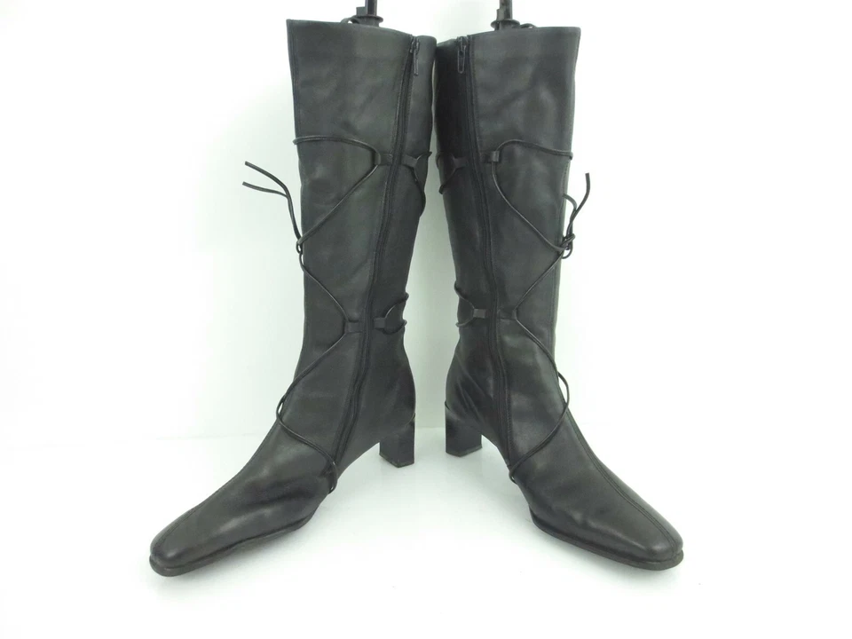 Botas para mujer RIEKER de cuero negro tacones hasta la rodilla forradas de lana talla US 7,5 [A43] Foto 3 de 4
