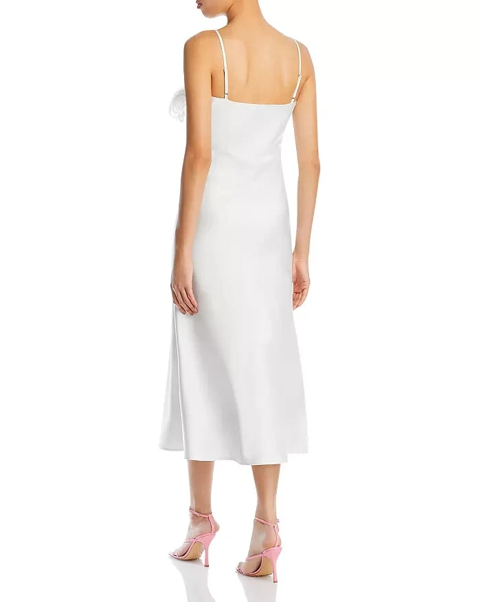 OFF WHITE Abito Kimi Midi Line and Dot L14902 da donna con finiture in piuma bianca taglia S