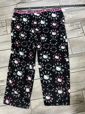 Hello Kitty Pajama Lounge Pants Women s Sz 3X (22W-24W) Velour Black Comfy Soft