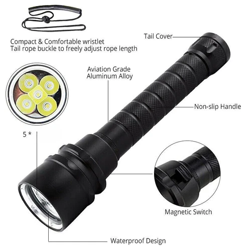 300000LM 5*leds LED Diving Flashlight Scuba Dive Torch Professional Diver Light - Picture 3 of 12