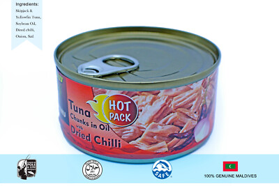 6 x Tuna Can Fish in Chunks in oil With Dried Chili 6.3oz 180g Maldives