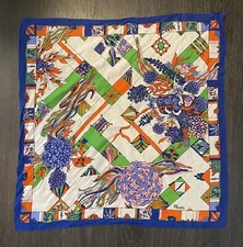 Vintage Paoli Scarf 70’s Blue, Orange, Pink, Purple Stylized Floral Print