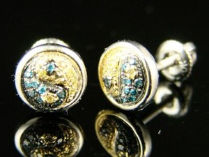 Authentic 2CT Yin Yang Yellow & Blue Simulated Diamond Earring Yellow Gold Plated Silver