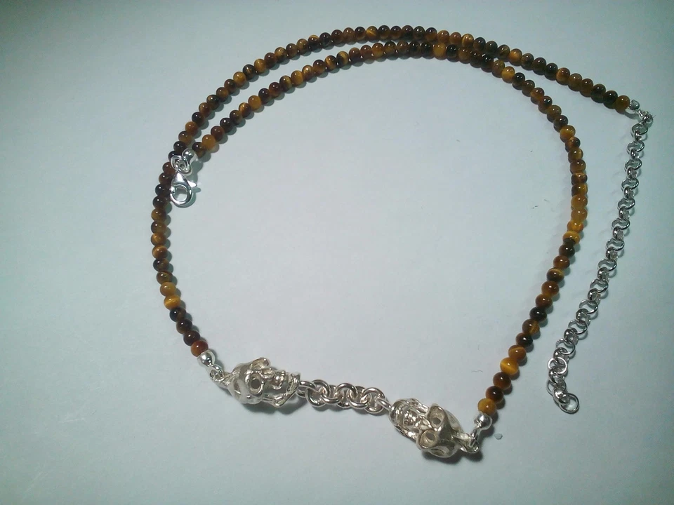 COLLANA TESCHI UOMO DONNA IN ARGENTO 925 ED OCCHIO DI TIGRE - Immagine 2 di 3