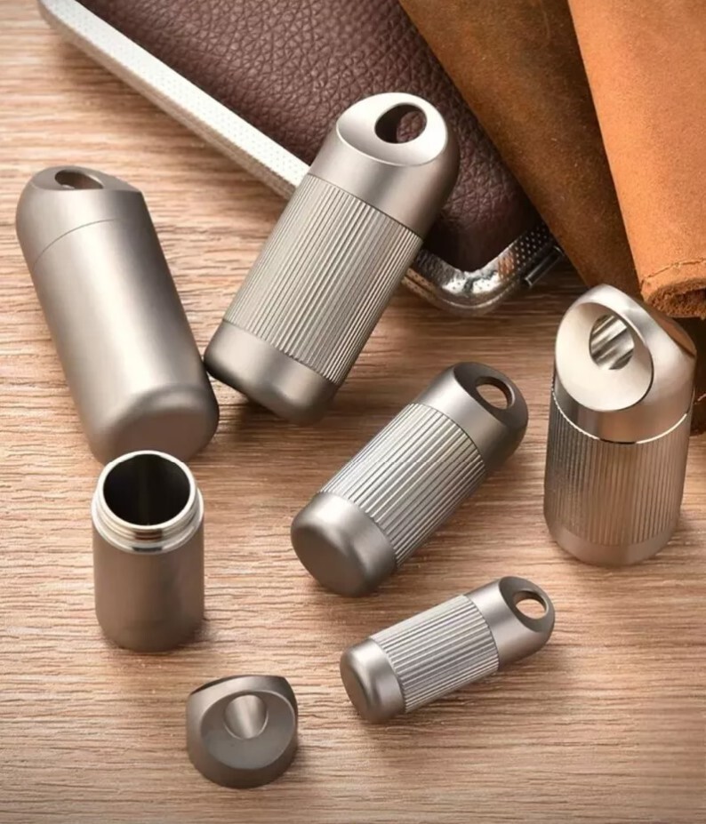 Titanium Waterproof Pill Holder Case Organizer Container Portable Keychain  EDC