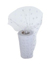 White Polka Dot Tulle Decor - 6" x 25 Yards, Fabric Netting Ribbon, Wedding