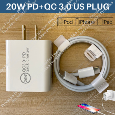 USB C PD Fast Charger 20W Adapter Type C Cord For Apple iPhone 14/13/12/11/8/6/X
