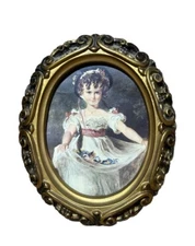 Vintage Ornate Victorian Baroque Style Oval Picture Young Girl In White Dress 6”