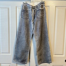 New Zara Mid Rise Loose Fit White Navy Blue Straight Leg Jeans 6045/035 Size 8