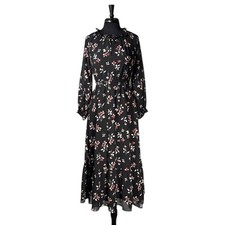 Madewell Women's Maxi Dress Black Floral Tiered Elastic Waist Long Sleeve Small