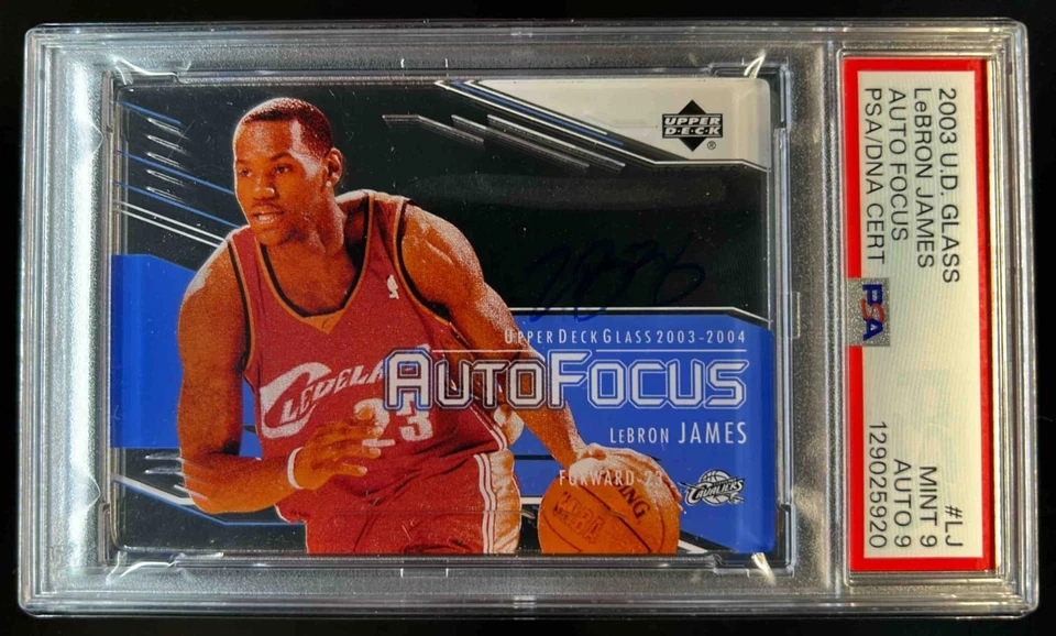 Vidrio de cubierta superior LeBron James 2003-04 enfoque automático radiocontrol novato #LJ Cavaliers PSA 9/9