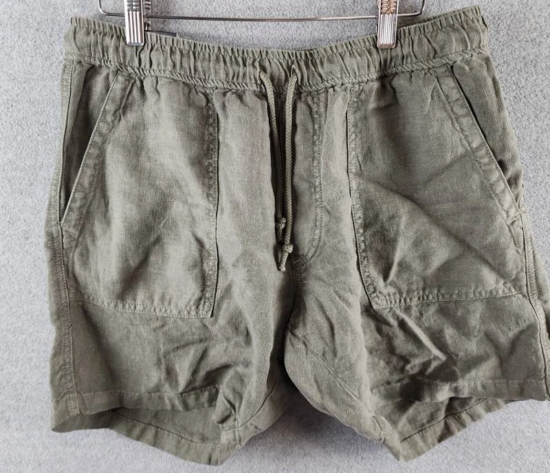 The Men's Store at Bloomingdale's Solid Linen Shorts 36 Olive Drawstring Waist