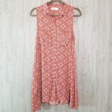 Molly Green Button Up Shirt Dress Rust Small Sleeveless Collared Mini Boho Print