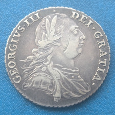 George III silver Shilling 1787 - Without hearts - SRATCH British coin vf (C)