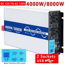 Pure Sine Wave Power Inverter 4000w 8000w Converter Dc 12v To Ac 110v 120v Lcd