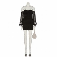 Majorelle Zata Pleated Mesh Black Mini Dress ...