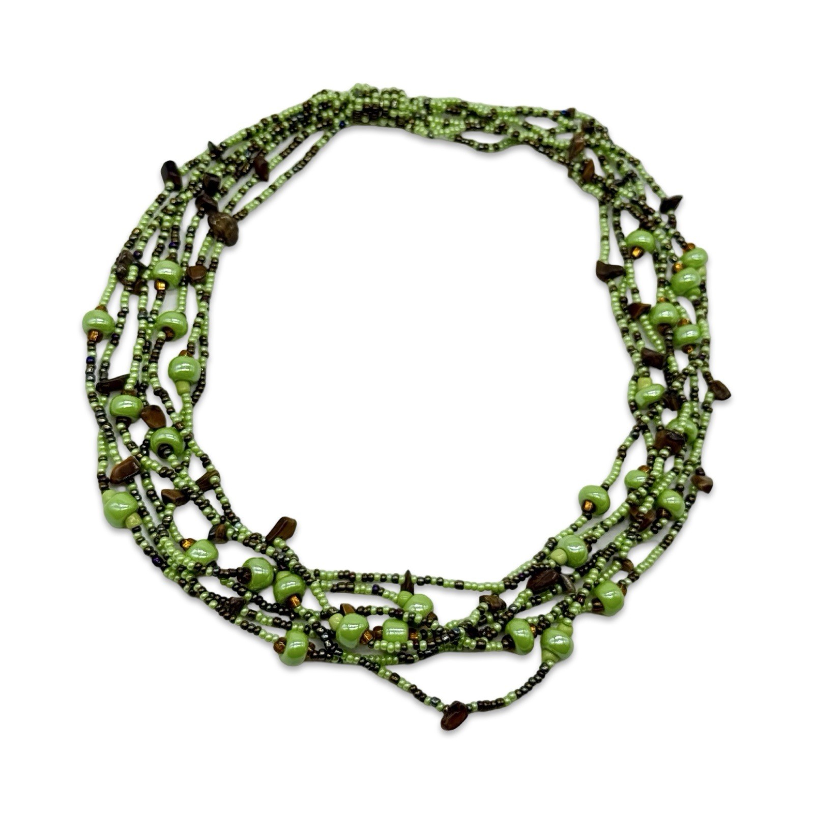 Boho Style Beaded Multi Stranded Bright Green Gla… - image 6