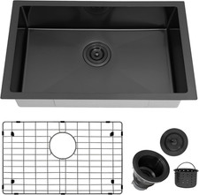 25" Black Stainless Steel Undermount RV Kitchen Sink - 7" Deep Single Bowl