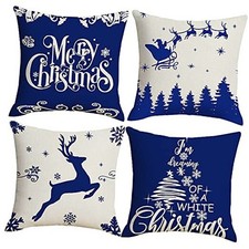 16x16 Blue Merry Christmas Throw Pillow 16" x 16" Pack of 4 Style 1