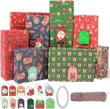 Christmas gift wrapping paper set 12 sheets kraft holiday tags diy presents