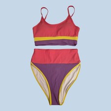 2 Pc Tankini Swimsuit Ribbed Colorblock Sz Small Unbranded