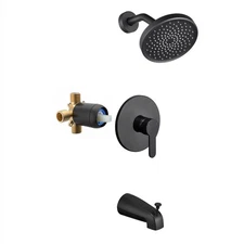 Black Shower Faucet Set with Valve, 6-Inch Rain Shower Head and Faucet Combo,...