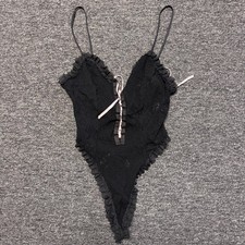 Vintage Lady Cameo Dallas Bodysuit Intimates Bra Women's Sz S Ruffle Black