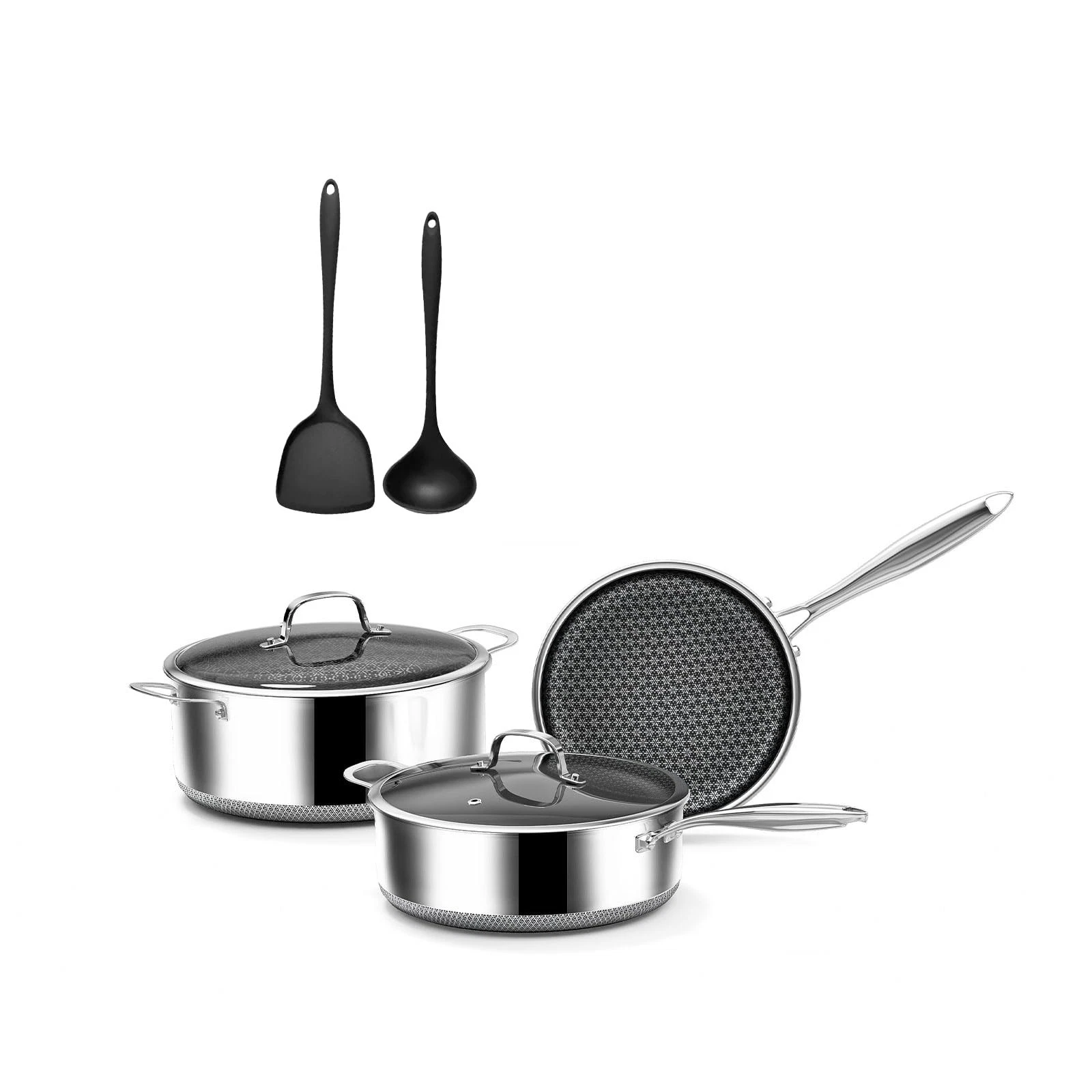 7-Piece 5 Ply Stainless Steel Cookware Set with Lids, Pots and Pans Set Non S...