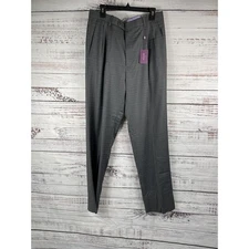 Aristo Pants Mens 34 Gray Light Grey Plaid Aberdeen Wool Dress Pleated Lined New