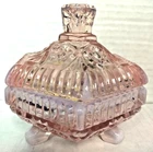 Pink Pressed Glass Hexagonal Trinket Box Decorative Geometric Removable Lid