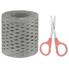 Raffia Ribbon, Natural Raffia String with Scissor, Gray, 218 Yards