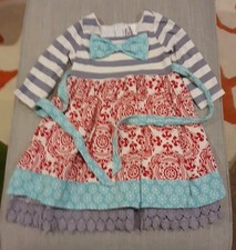 Counting Daisies Girls Christmas Dress Red Gray Blue Snowflake Lace Hem Size 6