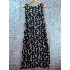 Vintage Go Fish Dress Womens XL Black Floral Side Ties Dark Romantic 90s Maxi
