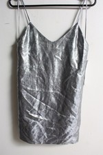 Topshop Womens Metallic Mini Slip Dress - Silver - Size XS UK 6 (d16)