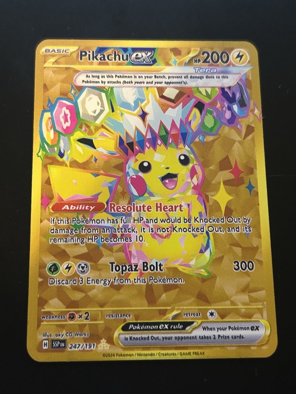 Pikachu EX 247/191 Pokemon Premium Gold Metal Card Collectible