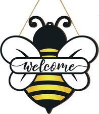 Bee Door Sign 12 Inch Wooden Welcome Hanging Decor Bee Theme Decoration Wooden H