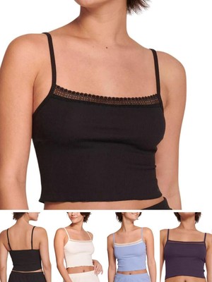 Sloggi Crop Top GO Ribbed Cami Vest Camisole Pyjama Cotton Rich Nightwear