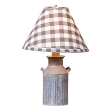 Irvins Country Tinware Milk Jug Lamp with Gray Check Shade